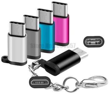 100vnt USB-C Male Micro USB Female Adapter, su anti-lost Keychain c tipo adapteris, skirtas 