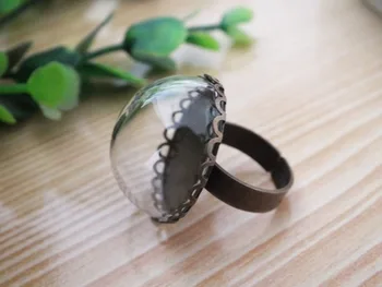 10sets 25mm Pusė stiklinės pasaulyje žiedas su bronzos padengtą pagrindo nustatyti stiklinis butelis žiedas 
