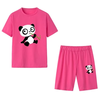 2 Gabalus Nustatyti Vasaros, O Moterų-Kaklo marškinėliai+Šortai Gyvūnų Panda/Šunų Spausdinimo Atsitiktinis Mados Slim Moterų Kostiumai S-3XL