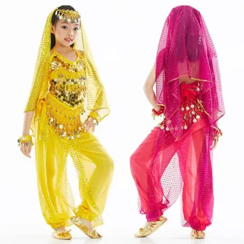 2016 m. (7 gabalas/set) naujokų S/M/L/XL pigūs vaikų pilvo šokio nustatyti, indijos šokių drabužių, kostiumų vaikams pardavimas