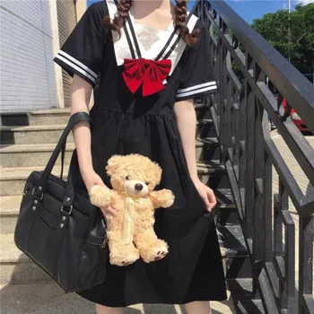 2020 naujas vasaros moteriškų drabužių Japonijos Minkštas Mergina saldus mielas retro karinio jūrų laivyno apykaklės aukštos juosmens suknelė Bowknot lankas suknelė Cos Loli