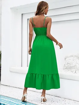 2022 m. Vasarą Europos ir Amerikos Bohemiškas Stilius Žalia Petnešos Lady Stiliaus Seksualus Moterų Suknelė