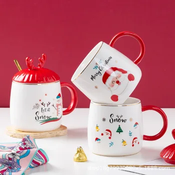 2022 Naujųjų Metų Kalėdų Tika Keramikos Puodelis Santa Claus Didelės Talpos Kavos Puodelio Pieno su Dangčiu Šaukštas Namų Šilumos Puodelis Arbatos