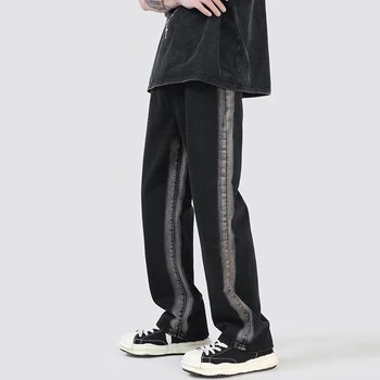 2023 Streetwear Hip-Hop Žemas Augimas Baggy Jeans Vyrams Mados Kelnės Cross Džinsinio audinio Kelnės Ilgos Tiesios Kelnės Drabužius Vyrų Q59