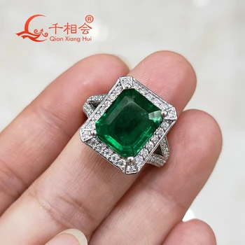 925 sidabras, žalios spalvos smaragdas žiedas 9*11MM Sukurta Hidroterminės Muzo Smaragdas su melee moissanite Vestuvių