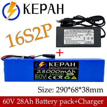 Batterie Li-ion 60V 16S2P 28ah 18650 67.2 V 28000mAh supilkite dviračių et trottinette electrique avec BMS 1000Watt prizas + chargeur