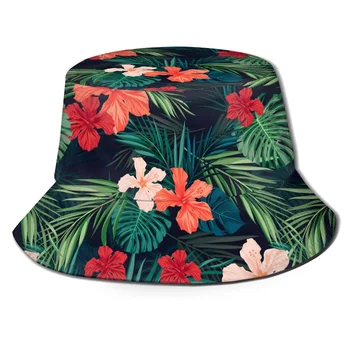 Havajų Banglentininkas Retro Tropinių Augalų FlowersBucket Kepurės Vyrams Moterų Paplūdimio Kelionių Vasaros Lauko Packable Žvejys Saulės Skrybėlę