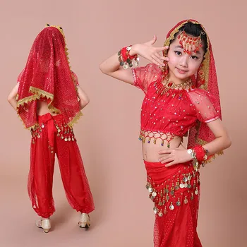 Karšto pardavimo naujausias stiliaus merginos Pilvo Šokio Kostiumus, bolivudas, indijos vaikų šokių drabužius, 3 spalvų 3-4-5-6-7pcs rinkiniai