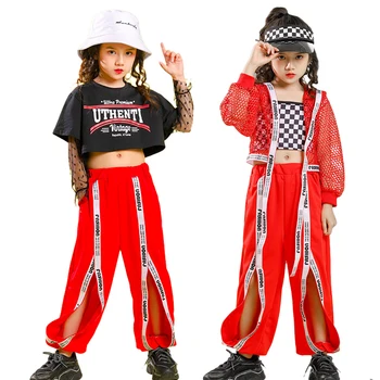 Lolanta Merginų Hip-Hop Šokių Drabužių Streetwear Vaikų Juoda Pasėlių Viršuje Arba Raudona Meah Kailis Arba Raudonos Kelnės, Kostiumai, Laisvalaikio Drabužiai