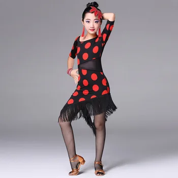Lotynų Šokių Suknelė Mergaitėms, Naujas Juodas raudonas polka dot modelis Pakraštyje Salsa Salė, Tango, Cha Cha, Rumba Samba Šokių