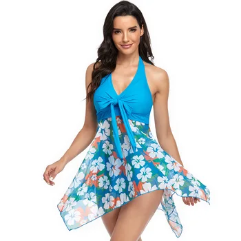 Maudymosi kostiumėlį, Suknelę iki 2022 m. Vasarą Seksualus Padalinta Ponios Bikini maudymosi Kostiumėliai Paplūdimio Atostogų Atsitiktinis Vestidos Dot Spausdinti Mini Suknelės Moterims