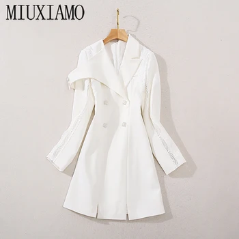 MIUXIMAO Prabangus 2020 M. Rudenį Suknelė Moterims Balta Suknelė Nėrinių Deimantų Kietas Slim Office Lady Atsitiktinis Suknelė Moterims Vestidos