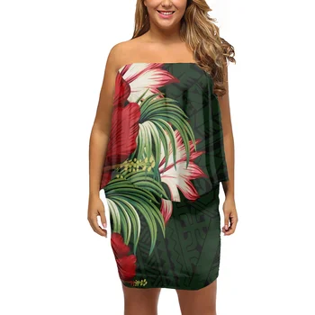 Naujas Dizainas Ponios Polinezijos Genčių Spausdinti Maxi Off Peties Suknelė, Paplūdimio Vasaros Elegantiškas Moteris, Mini Žaliojo Suknelės