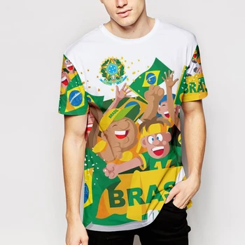 Naujasis Brazilijos Vėliava Futbolo marškinėliai 3D Spausdinimo Brazilija Animacinių filmų Atsitiktinis Trumpas Rankovės Dėl Negabaritinių vyriški Marškiniai Viršų Mados Streetwear