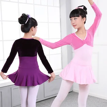 Naujovė pavasarį, rudenį aksomo sujungimas medvilnės leotard gimnastikos šokių mergaičių vaikus ilgomis rankovėmis Baleto šokių suknelė