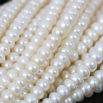 Pakabukai baltos spalvos natūralių gėlavandenių perlų prarasti rondelle abacus prarasti karoliukai 7-8mm aukštos klasės 