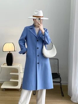 Paprasta ir ilgas dvipusis kašmyro paltai moterims, rudenį ir žiemą, 2022, naujų aukštos kokybės Hepburn mados vilnonis paltas