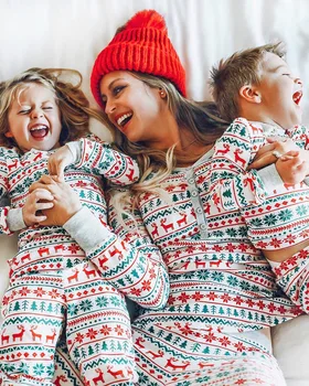 Ponios Kostiumai Kalėdų Tėvų-Vaikų Drabužiai Spausdinami Namų Drabužiai Pižama Apvalios Kaklo Megztinis Laisvi ir Patogūs Naujas Unikalus Dizainas