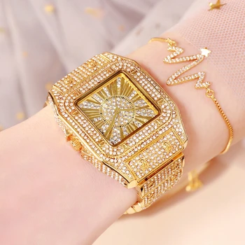 Prabangus Visiškai Diamond Moterų Žiūrėti Kristalų Ponios Apyrankę ant Riešo Laikrodžiai Laikrodis relojes Kvarco ponios laikrodžiai moterims 04
