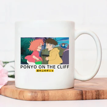 Puodeliai Zongjie Ponyo ant Uolos prie Jūros Studija Grupės Nuotrauka Mielas Spausdinimo Cartoon Animacinis Vandens Puodelį Kavos Puodelį, Keramikos Puodelis