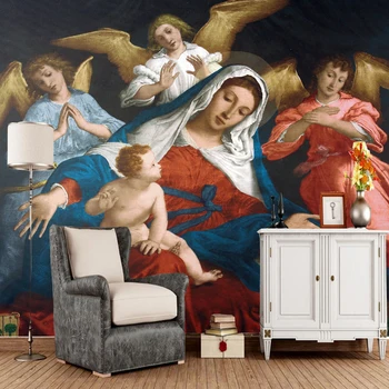 Retro tapetai, angel religinių freskomis gyvenimo kambario, miegamasis, sofa-bažnyčios fone vinilo tapetai papel de parede