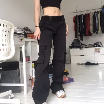 Streetwear Didelis Juosmens Moterų Džinsus Naujas Hip-Hop Tiesiai Atsitiktinis darbo drabužiai Kelnės Grindų Kelnės moteriškos Kelnės