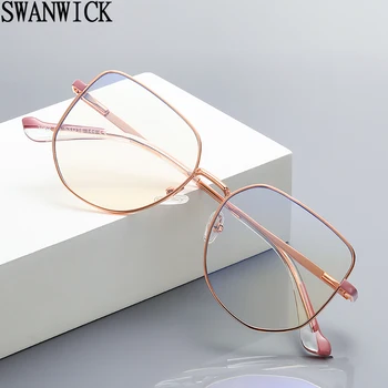 Swanwick metalo didelis rėmo akiniai moterims, skaidraus lęšio mėlyna šviesa aikštėje akinius rėmo derliaus priedai moteriška juoda mėlyna