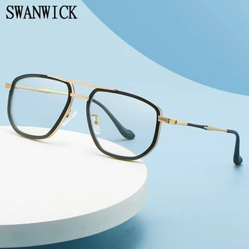 Swanwick mėlynos šviesos blokavimas taurės vyrų TR90 aikštėje akinių rėmeliai metalo vyrų optiniai akiniai skaidraus lęšio juoda mėlyna kompiuteris
