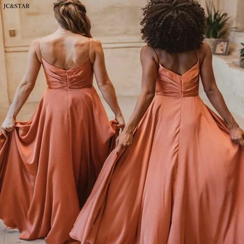 tamsiai oranžinės bridesmaid dresses satino sexy v kaklo aukštos ritininės Spagečiai Dirželiai moterų suknelės, partijų vestuvių ilgai vakare gown