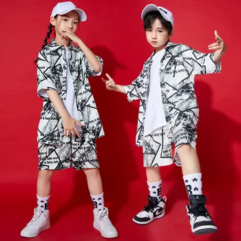 Vaikas Hip-Hop Drabužių Geometrijos Negabaritinių Harajuku Marškinėliai Viršuje Streetwear Vasaros Šortai Mergaitėms Berniukai Džiazo Šokio Kostiumų Drabužiai