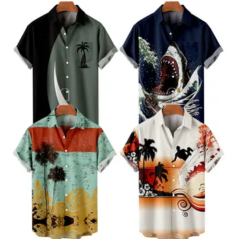 Vyriški Havajų Marškinėliai Kokoso Medžio Dekoracijos 3D Atspausdintas Y2K Hombre Mados Atsitiktinis Marškinėliai trumpomis Rankovėmis Beach Negabaritinių Drabužiai
