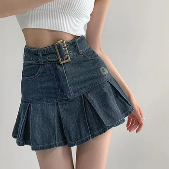 Y2k Moterų Blue Vintage Džinsinio Mini Sijonas Mažas Juosmens Atsitiktinis Juoda Plauti Džinsai Sijonas Korėjos Moterų Mados Slim Gatvės Trumpais Sijonais